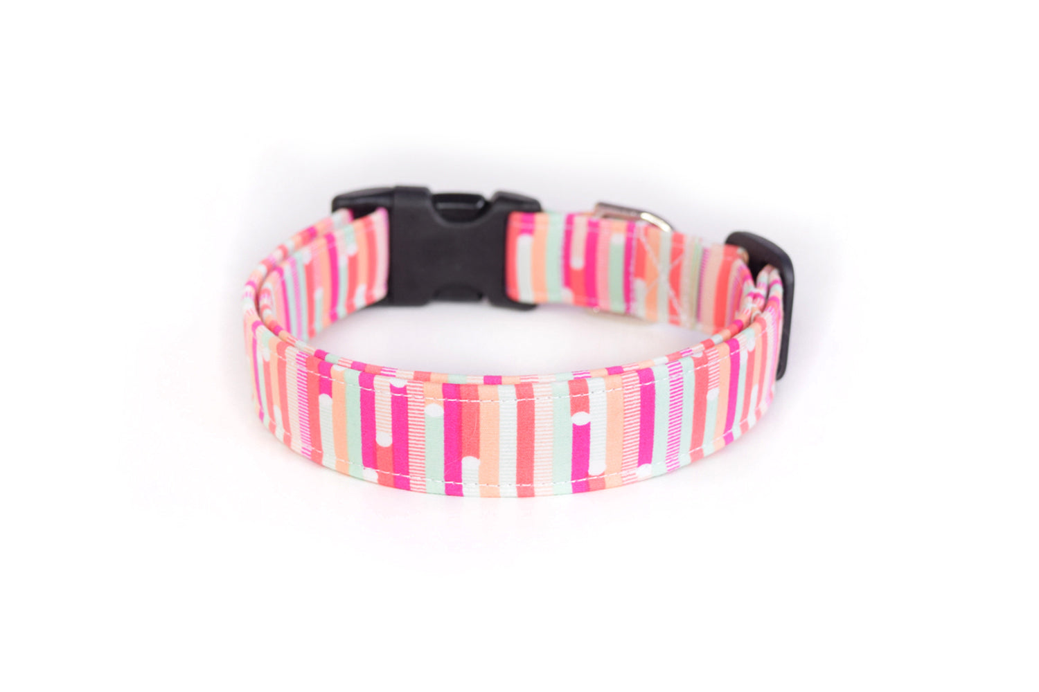 Cute Modern Abstract Pink Stripes Dog Collar - Handmade by Kira's Pet Shop