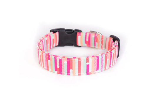 Cute Modern Abstract Pink Stripes Dog Collar - Handmade by Kira's Pet Shop