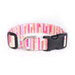 Cute Modern Abstract Pink Stripes Dog Collar - Handmade by Kira's Pet Shop