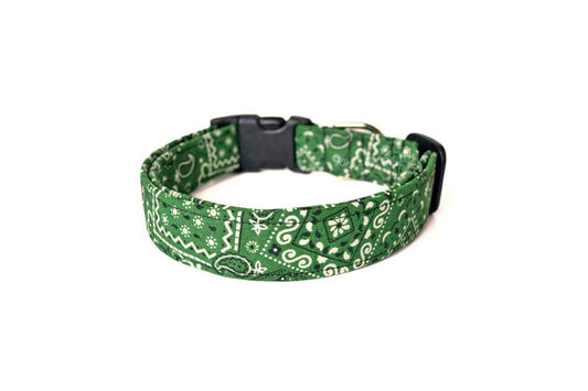 Dark Green Paisley Bandana Print Dog Collar - Handmade by Kira's Pet Shop