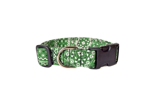 Dark Green Paisley Bandana Print Dog Collar - Handmade by Kira's Pet Shop