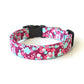 Fuschia Purple, Blue & White Floral Dog Collar - Handmade by Kira's Pet Shop