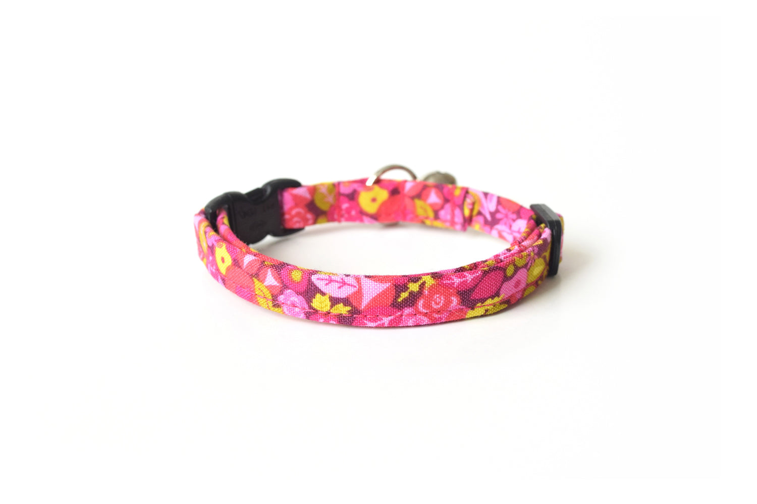 Fuchsia Cat Collar - Hot Pink Fuchsia & Yellow Floral - Breakaway Cat Collar - Handmade by Kira's Pet Shop