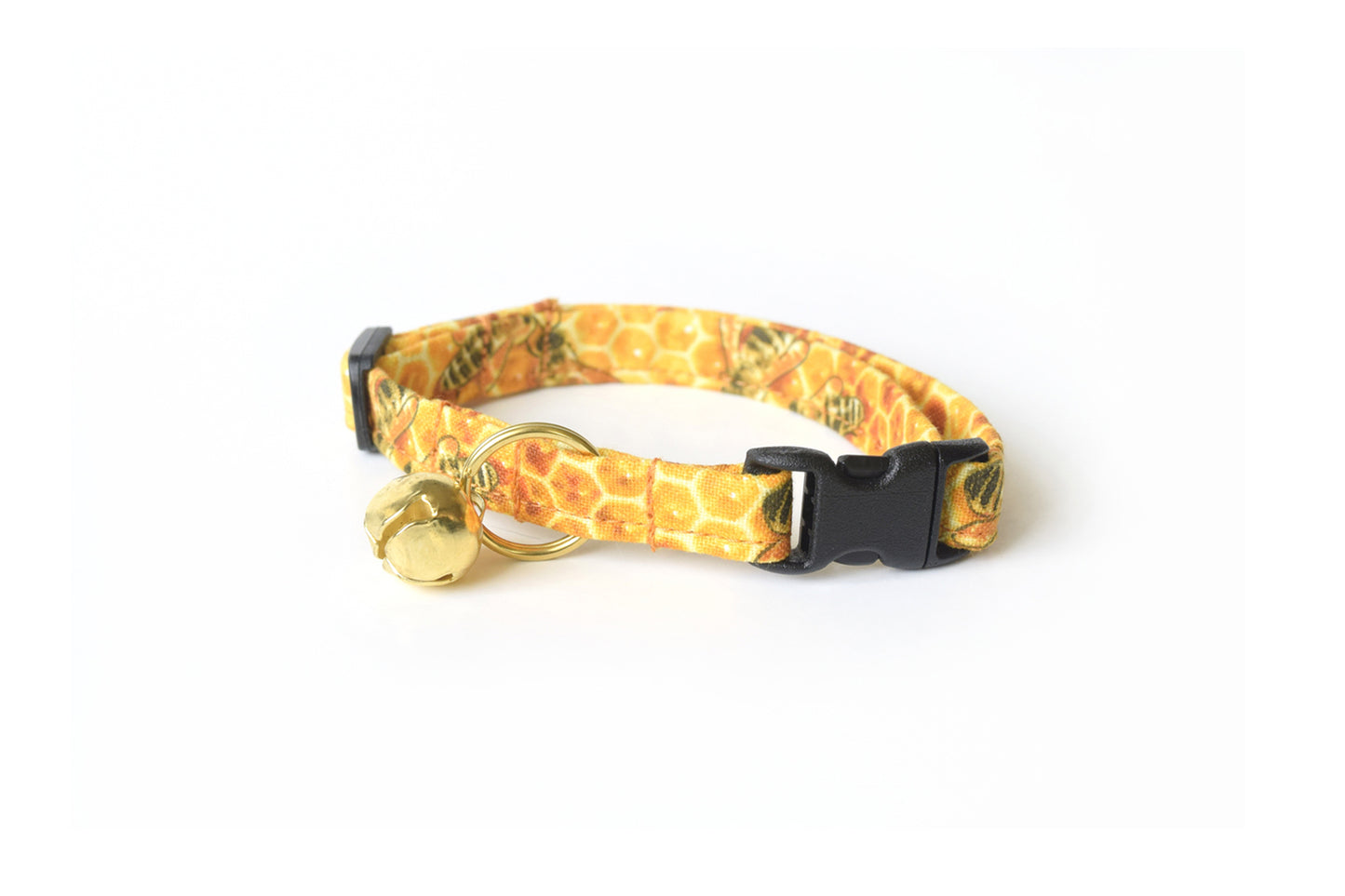 Gold Honeycomb Cat Collar - Golden Yellow Honey Comb with Bees - Breakaway Cat Collar - Handmade by Kira's Pet Shop