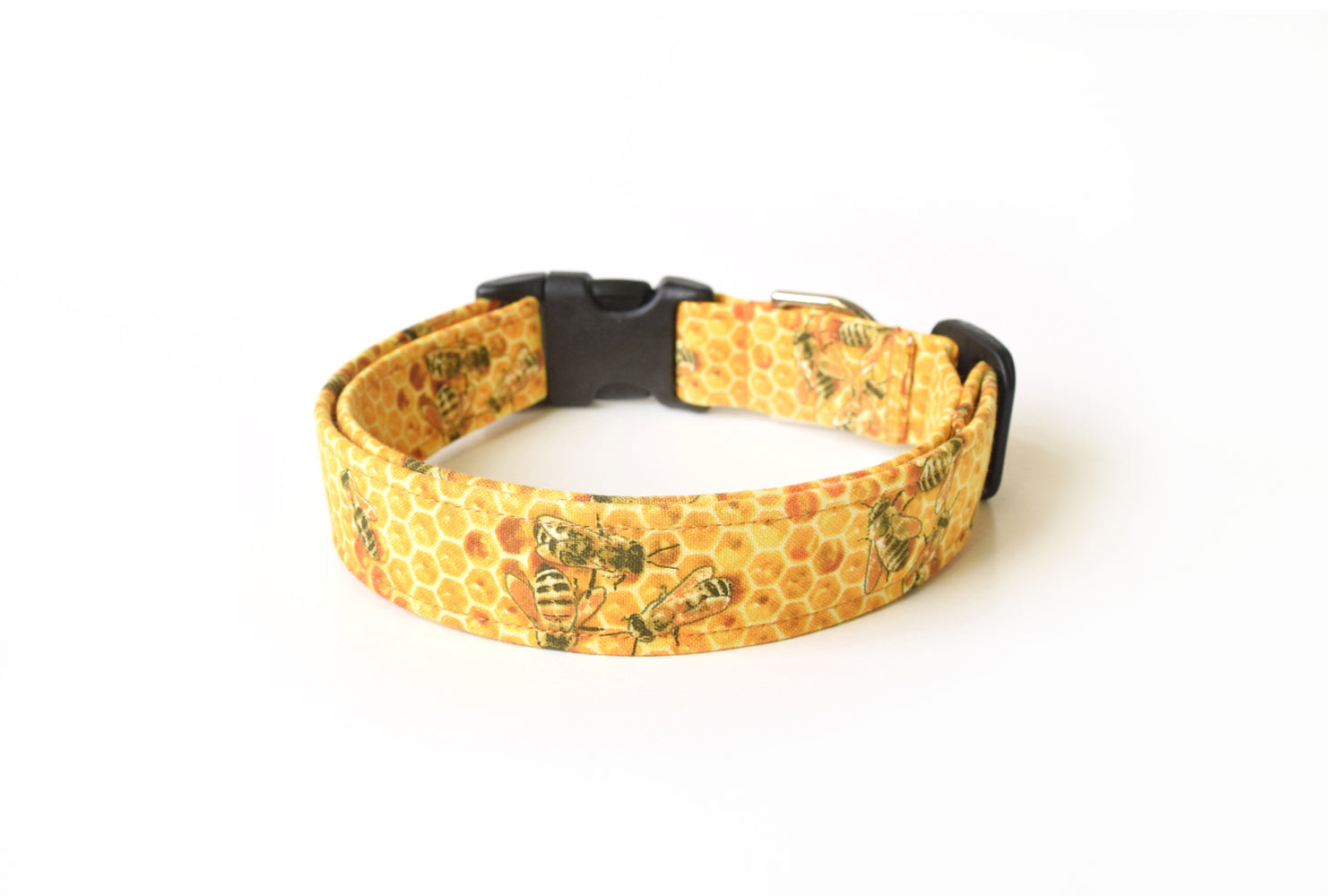 Golden Yellow Honeycomb Bees Dog Collar - Handmade by Kira's Pet Shop