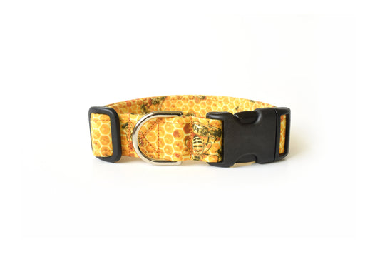 Golden Yellow Honeycomb Bees Dog Collar - Handmade by Kira's Pet Shop