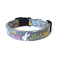 Easter Dog Collar - Easter Bunny with Colorful Flowers on Gray - Handmade by Kira's Pet Shop
