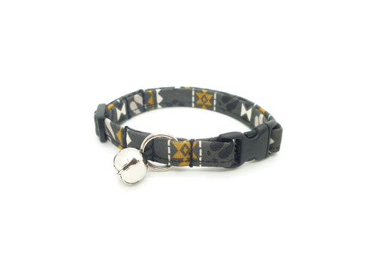 Gray Southwest Tribal Cat Collar - Outdoorsy Animal Tracks Pattern - Breakaway Cat Collar - Handmade by Kira's Pet Shop