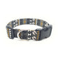 Gray Southwest Tribal Dog Collar with Black, White and Yellow Gold Accents and Animal Tracks - Handmade by Kira's Pet Shop