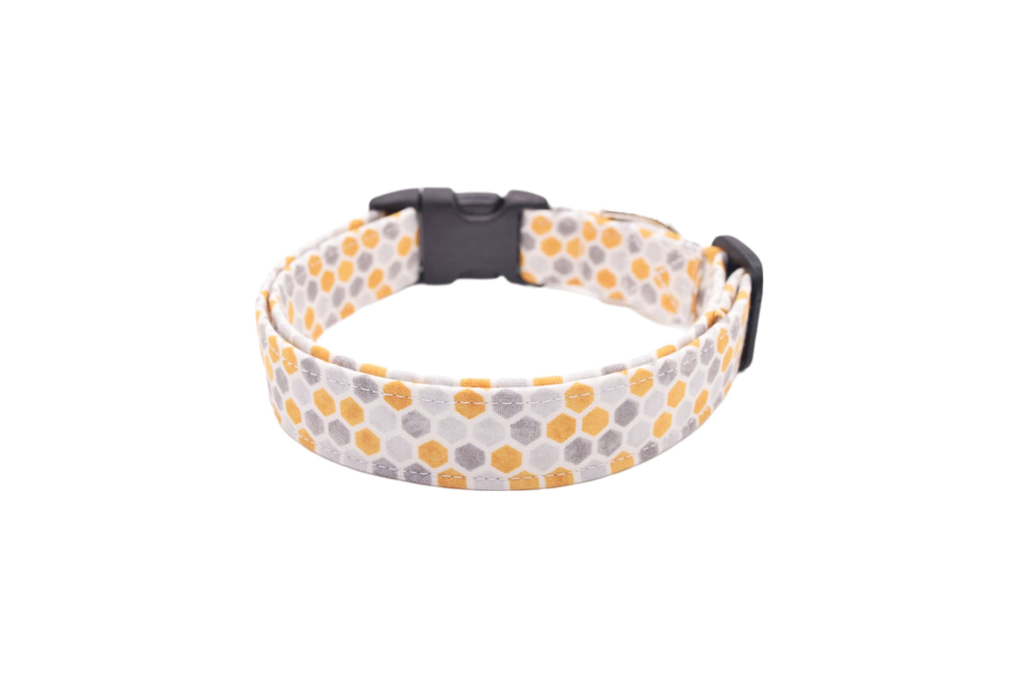 Gray & Golden Yellow Honeycomb Dog Collar - Handmade by Kira's Pet Shop
