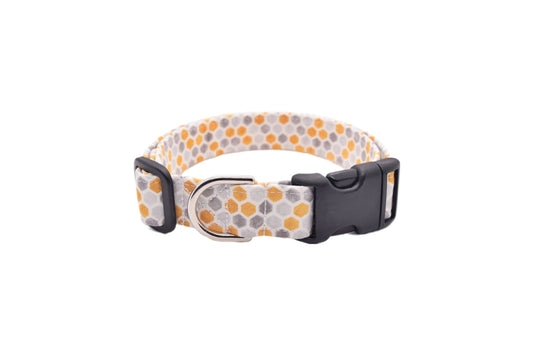 Gray & Golden Yellow Honeycomb Dog Collar - Handmade by Kira's Pet Shop