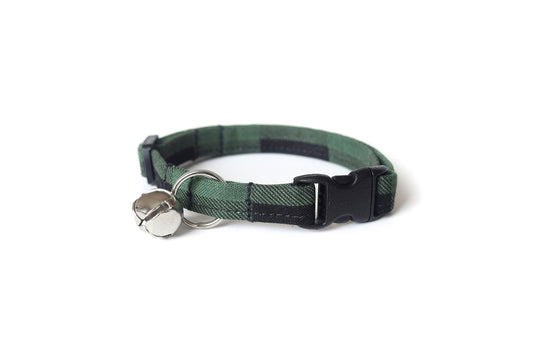 Forest Green Buffalo Plaid Cat Collar - Green & Black Buffalo Check Pattern - Breakaway Cat Collar - Handmade by Kira's Pet Shop