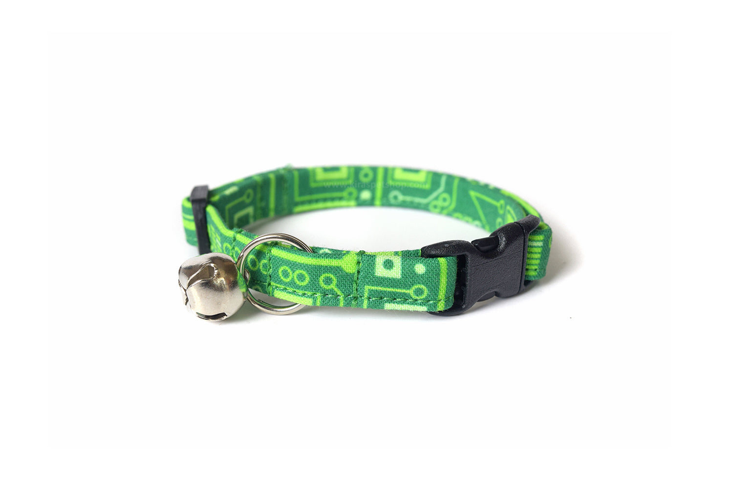 Green Cat Collar - Green Circuit Board Pattern - Breakaway Cat Collar - Handmade by Kira's Pet Shop