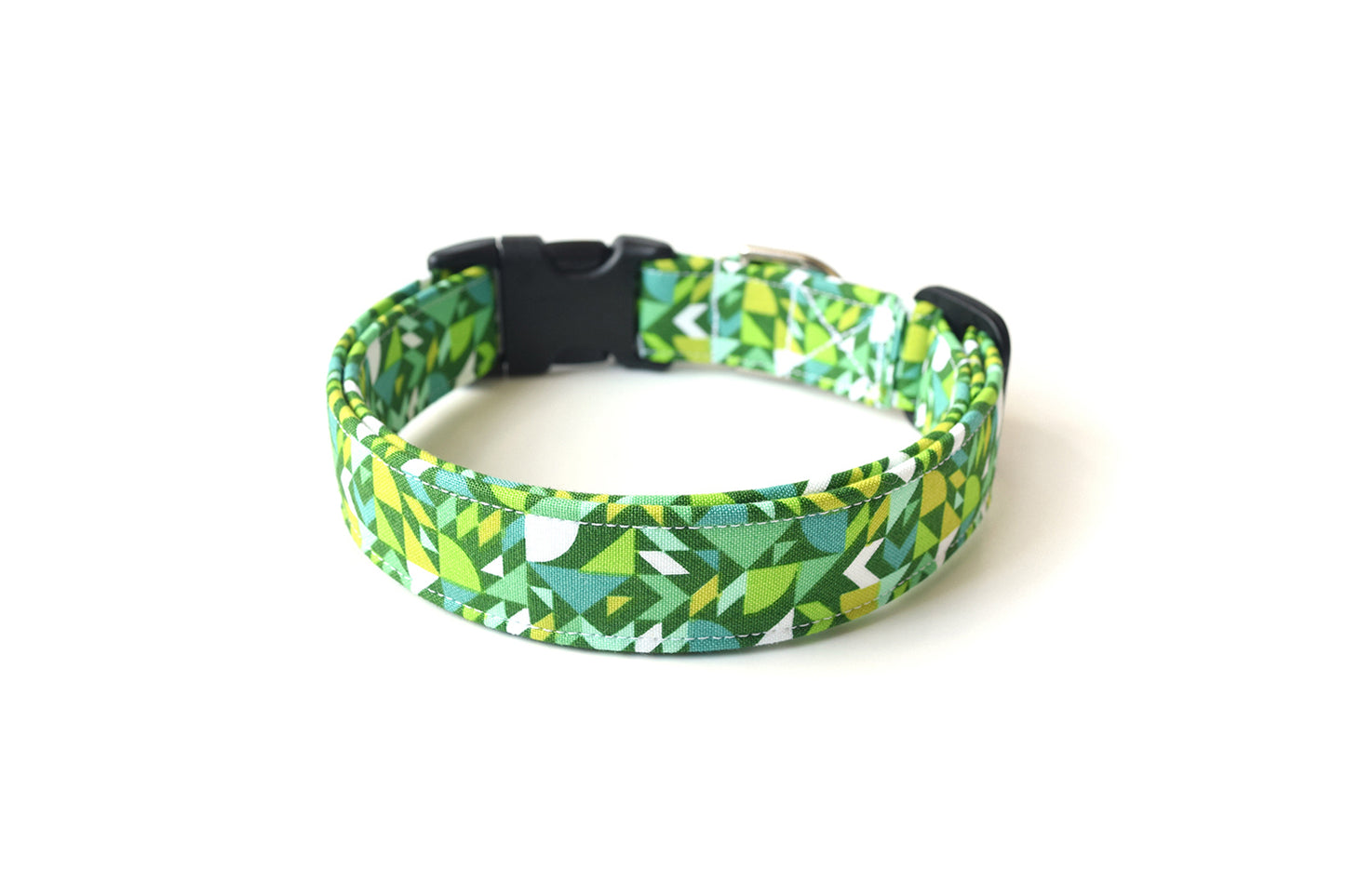 Green Geometric Shapes Dog Collar - Handmade by Kira's Pet Shop