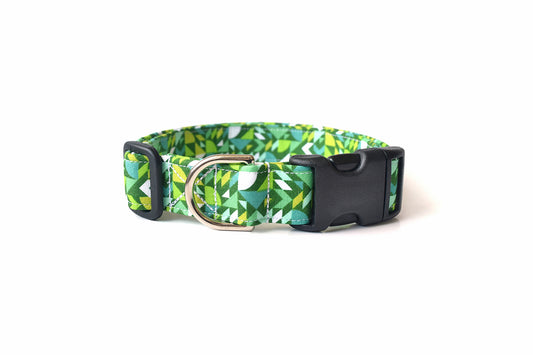 Green Geometric Shapes Dog Collar - Handmade by Kira's Pet Shop