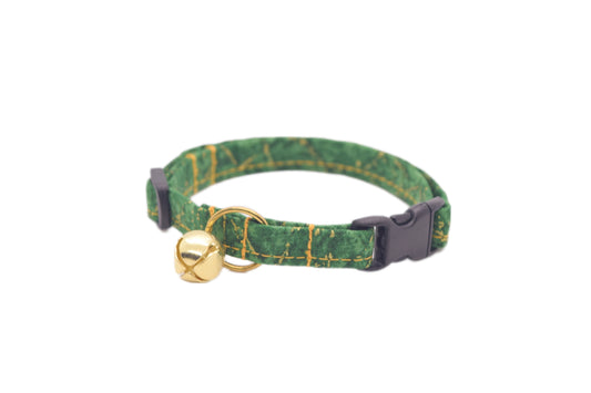 Green Cat Collar - Green & Gold Marble Quartz Pattern - Breakaway Cat Collar - Handmade by Kira's Pet Shop