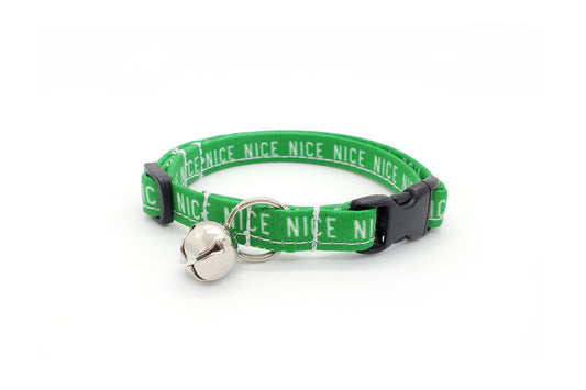 Green Cat Collar - Naughty or Nice - Christmas Breakaway Cat Collar - Handmade by Kira's Pet Shop