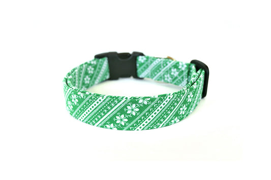 Green Nordic Stripe Winter Christmas Dog Collar - Handmade by Kira's Pet Shop