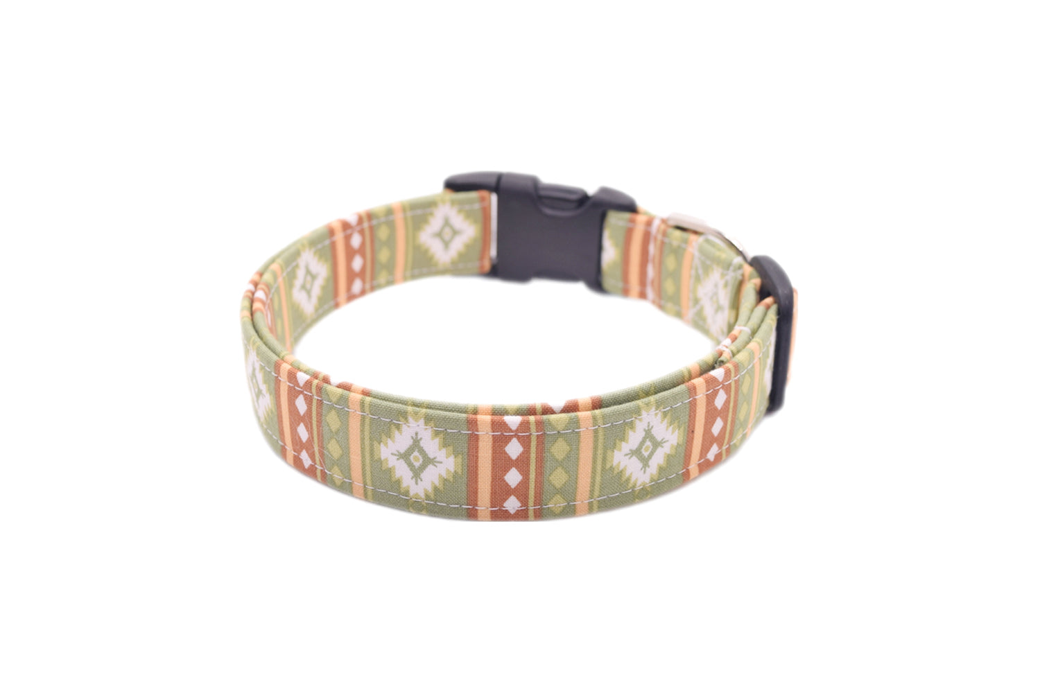 Green & Orange Southwest Tribal Dog Collar - Handmade by Kira's Pet Shop