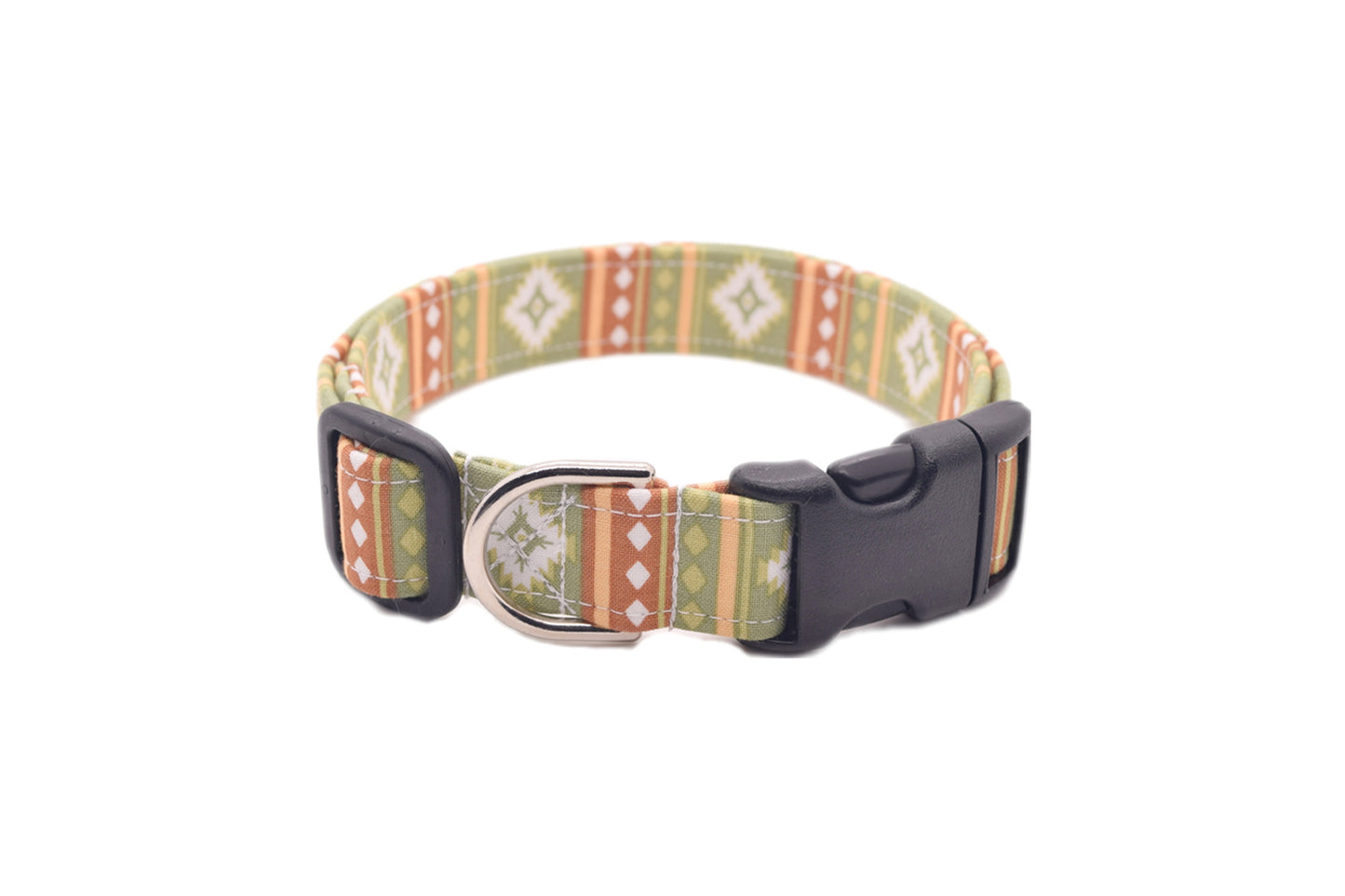 Green & Orange Southwest Tribal Dog Collar - Handmade by Kira's Pet Shop