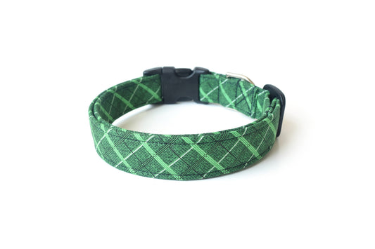 Green Plaid Dog Collar - Handmade by Kira's Pet Shop