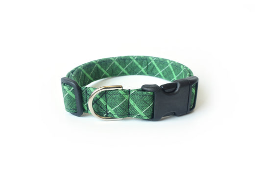 Green Plaid Dog Collar - Handmade by Kira's Pet Shop