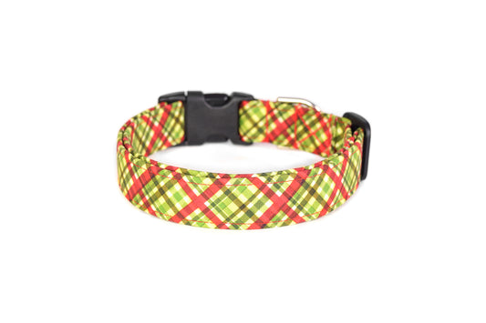 Green & Red Christmas Plaid Dog Collar - Handmade by Kira's Pet Shop