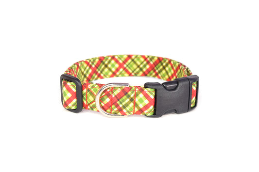 Green & Red Christmas Plaid Dog Collar - Handmade by Kira's Pet Shop