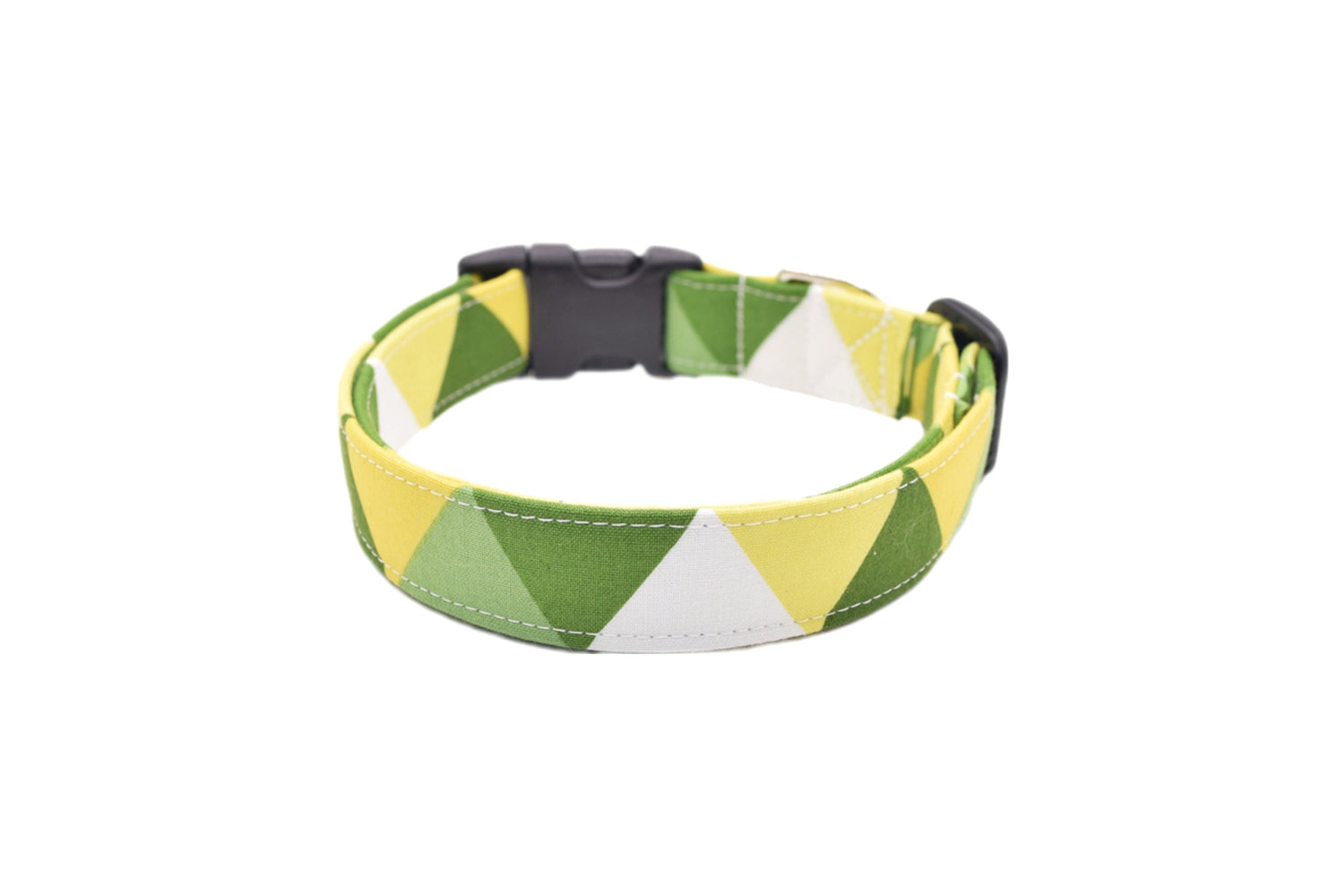 Green Geometric Dog Collar - Geometric Green Yellow & White Triangles - Handmade by Kira's Pet Shop