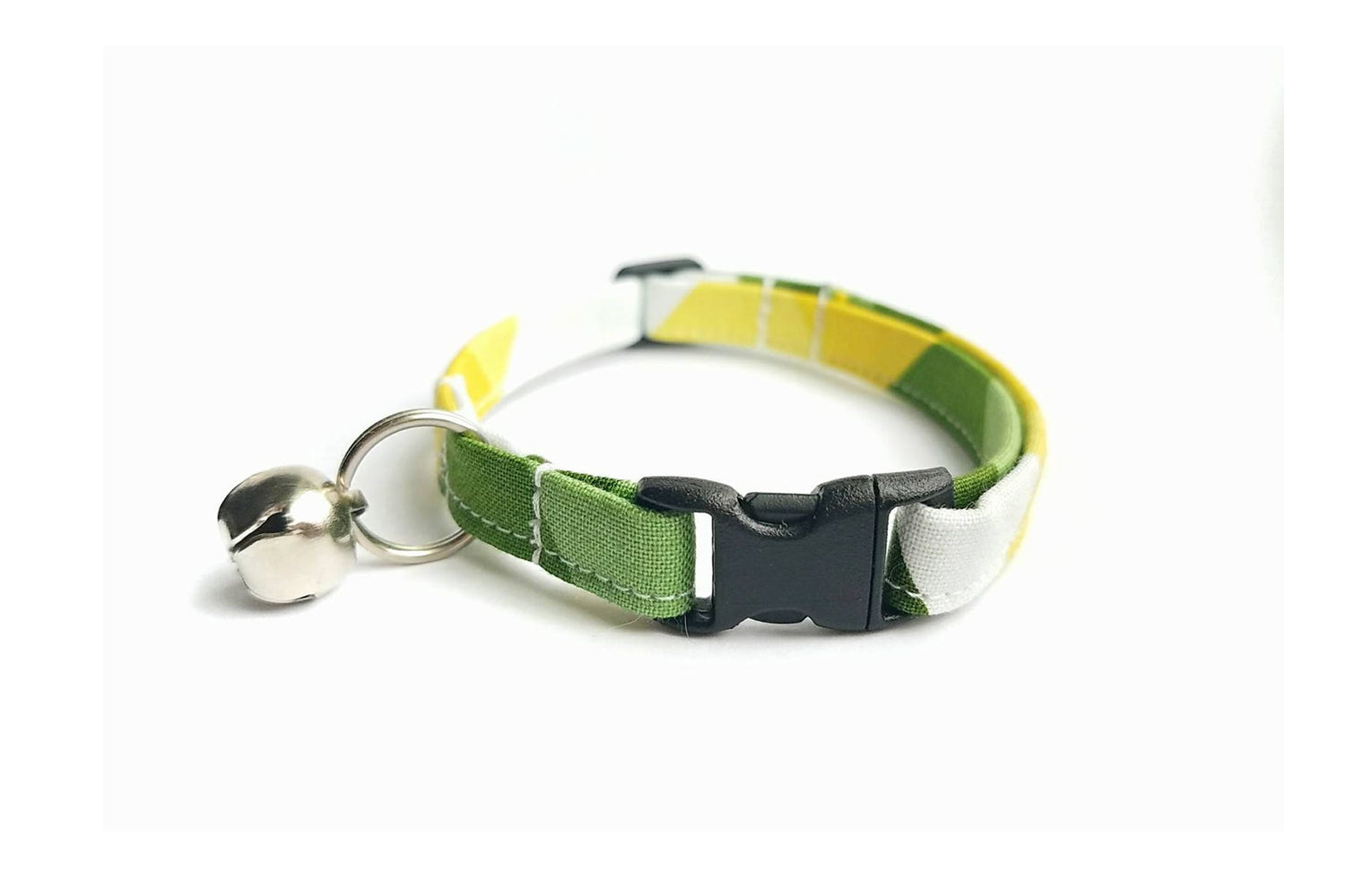 Green Geometric Cat Collar - Green, Yellow & White Geometric Pattern - Breakaway Cat Collar - Handmade by Kira's Pet Shop