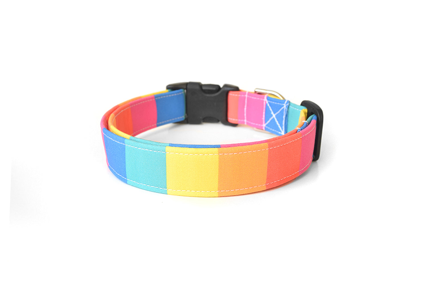Wide Rainbow Stripes Dog Collar - Handmade by Kira's Pet Shop