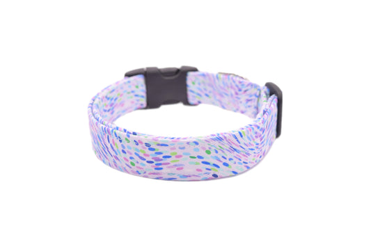 Lilac Purple & Colorful Abstract Spots Dog Collar - Handmade by Kira's Pet Shop