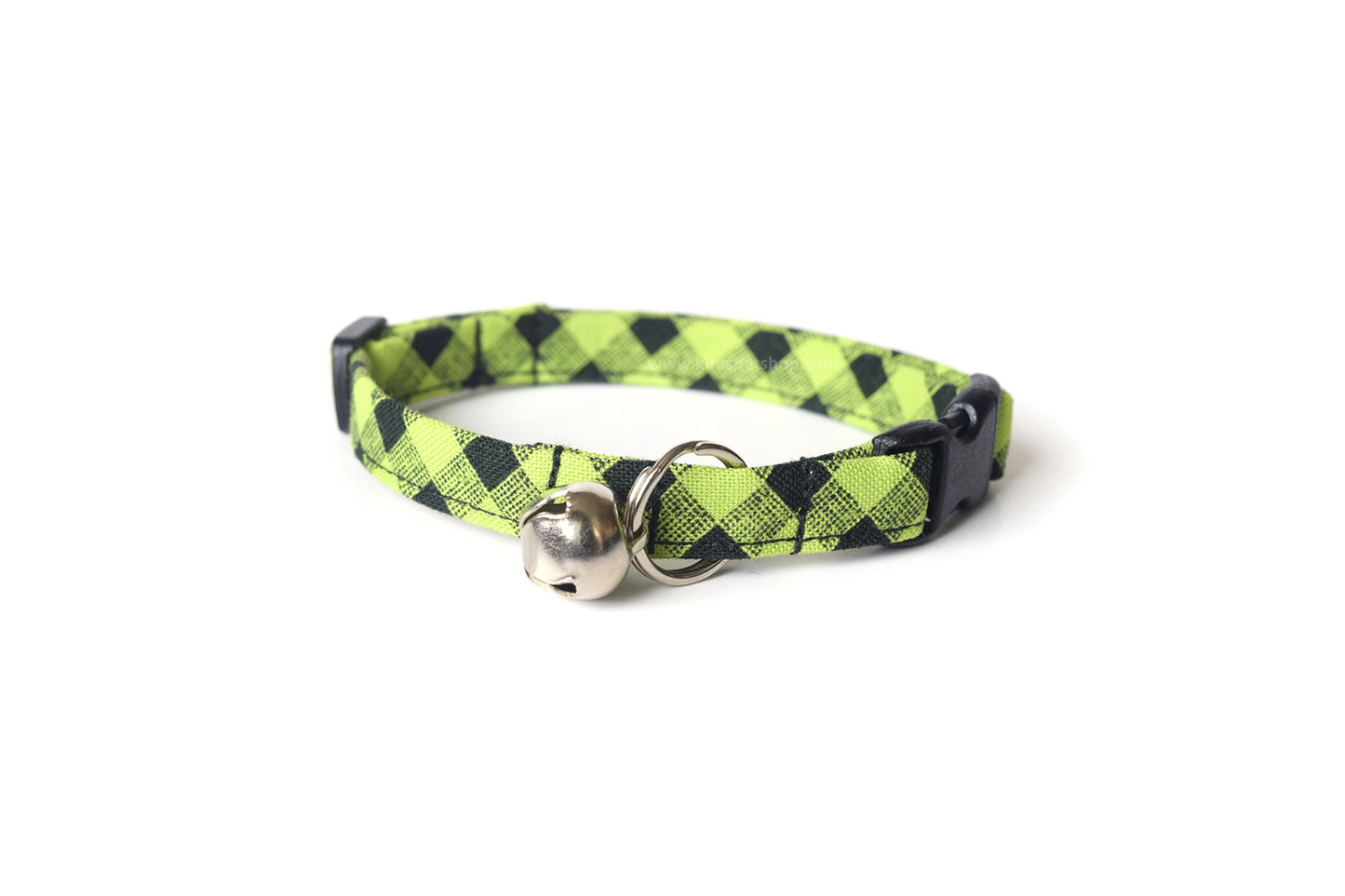 Lime Green & Black Plaid Cat Collar - Lime Green Breakaway Cat Collar - Handmade by Kira's Pet Shop
