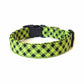 Lime Green & Black Plaid Dog Collar - Handmade by Kira's Pet Shop