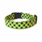 Lime Green & Black Plaid Dog Collar - Handmade by Kira's Pet Shop
