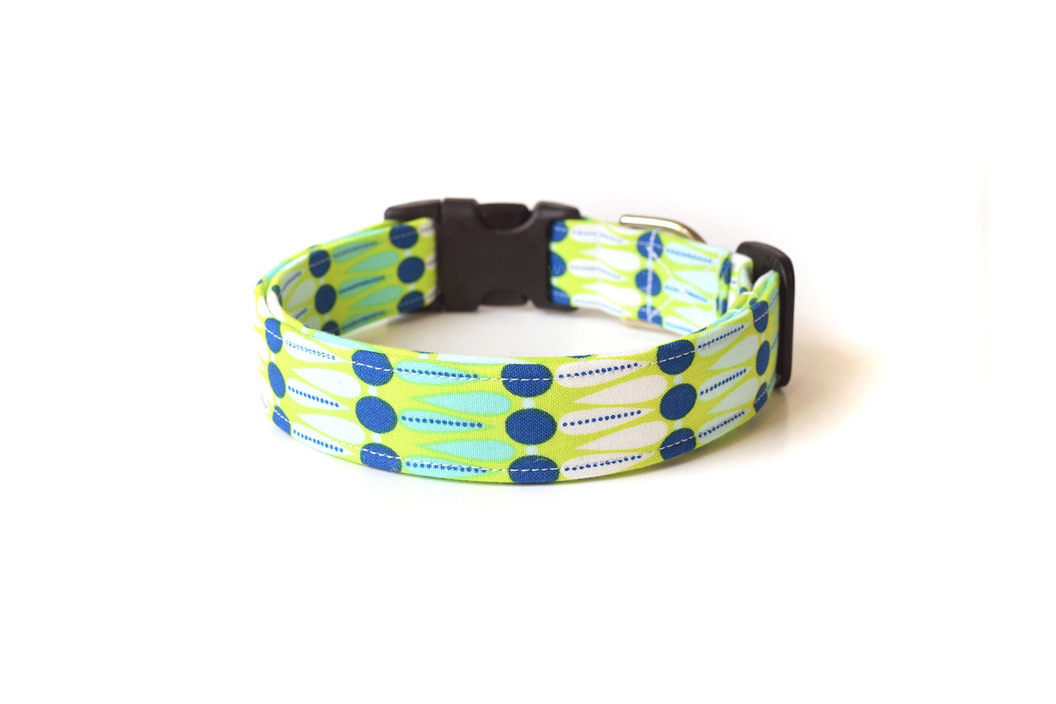 Lime Green & Navy Blue Dots Dog Collar - Handmade by Kira's Pet Shop