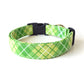 Lime Green Plaid Dog Collar - Handmade by Kira's Pet Shop