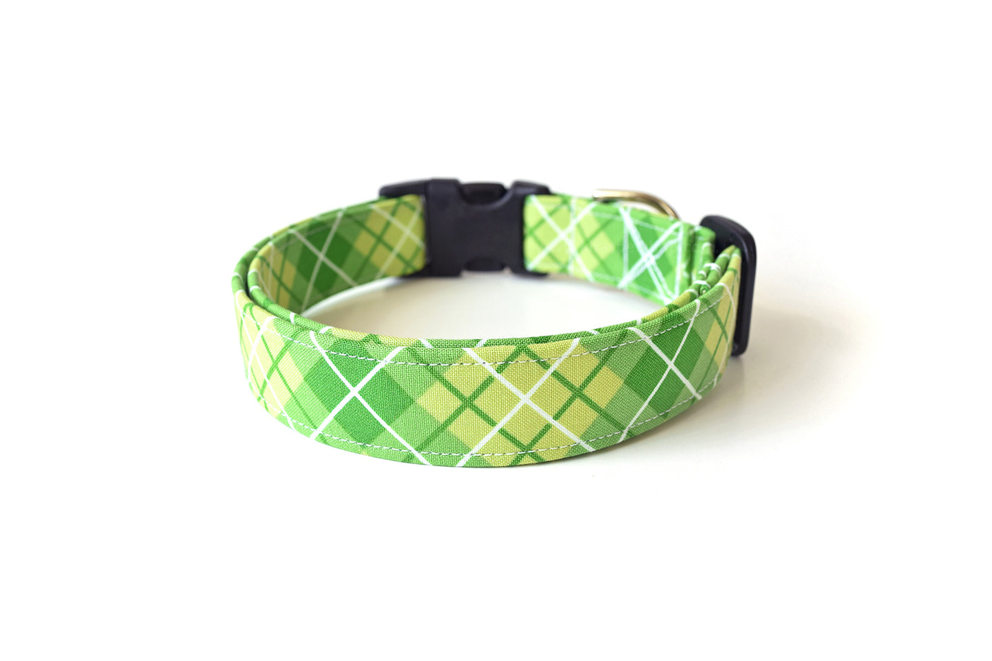 Lime Green Plaid Dog Collar - Handmade by Kira's Pet Shop