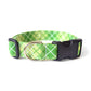 Lime Green Plaid Dog Collar - Handmade by Kira's Pet Shop