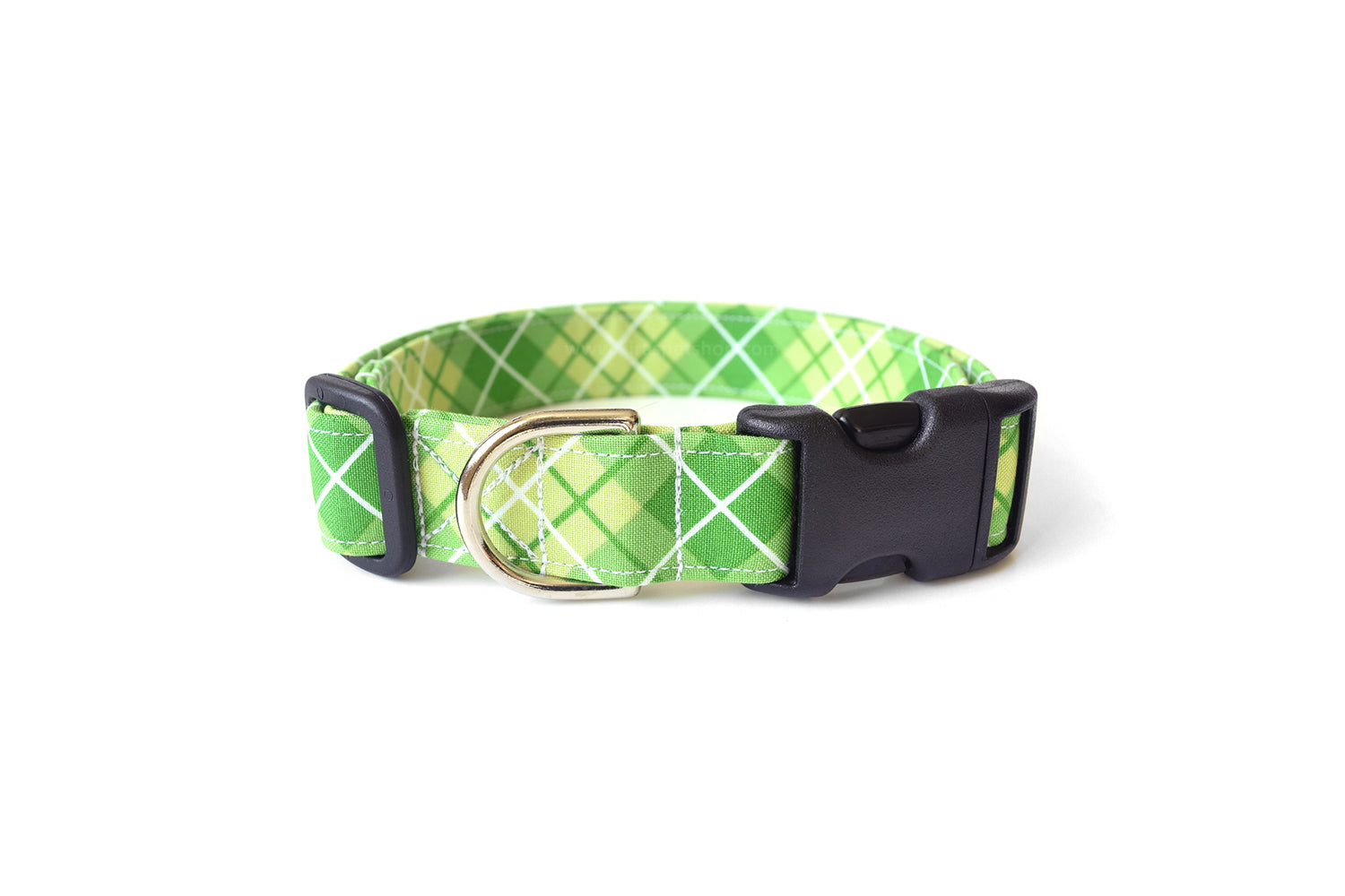 Lime Green Plaid Dog Collar - Handmade by Kira's Pet Shop