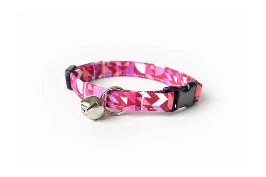 Magenta Pink Geometric Shapes Cat Collar - Breakaway Cat Collar - Handmade by Kira's Pet Shop