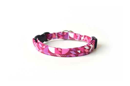 Magenta Pink Geometric Shapes Cat Collar - Breakaway Cat Collar - Handmade by Kira's Pet Shop