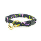 Mardi Gras Cat Collar - Black Cat Collar with Purple, Green & Gold Ribbons - Breakaway Cat Collar - Handmade by Kira's Pet Shop