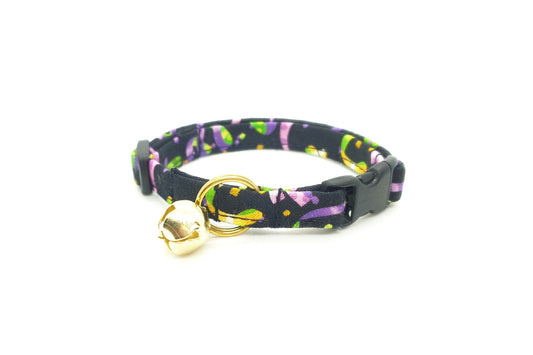 Mardi Gras Cat Collar - Black Cat Collar with Purple, Green & Gold Ribbons - Breakaway Cat Collar - Handmade by Kira's Pet Shop
