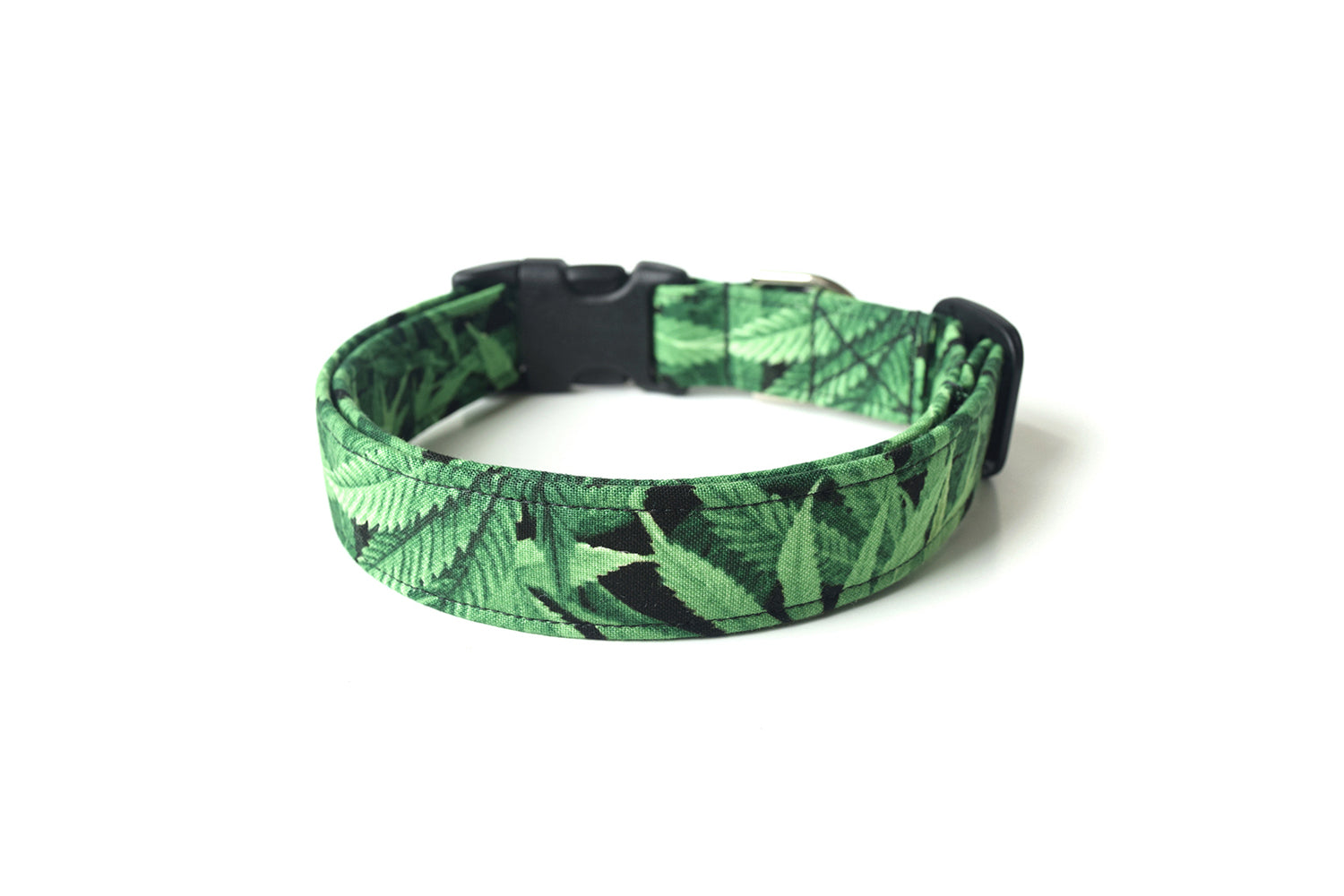 Green Cannabis Leaves Dog Collar - Handmade by Kira's Pet Shop