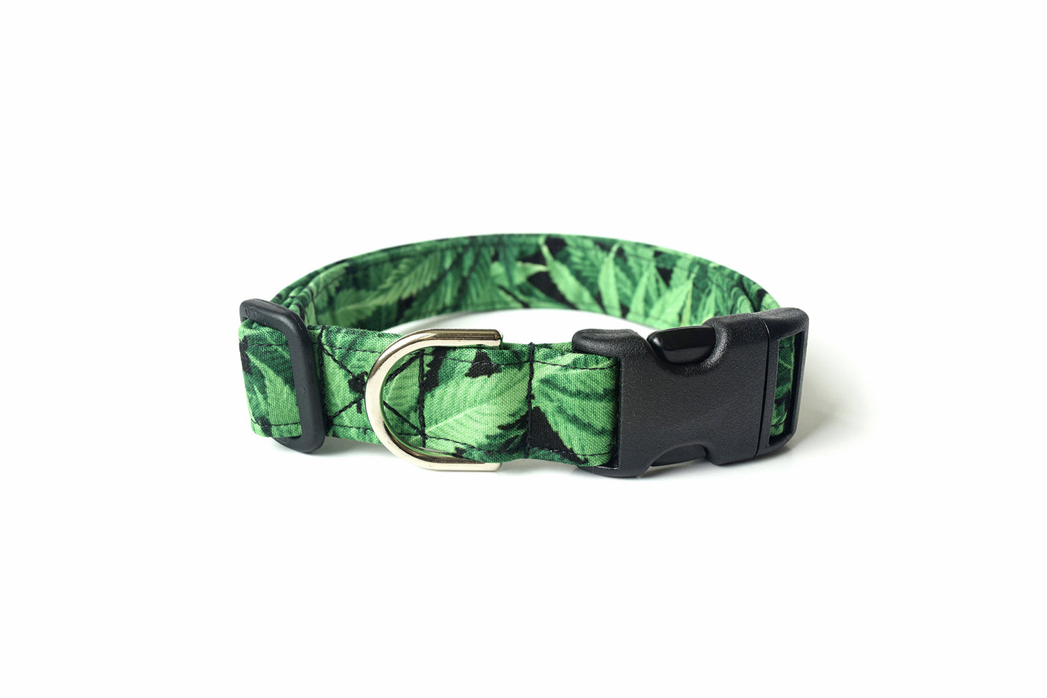 Green Cannabis Leaves Dog Collar - Handmade by Kira's Pet Shop