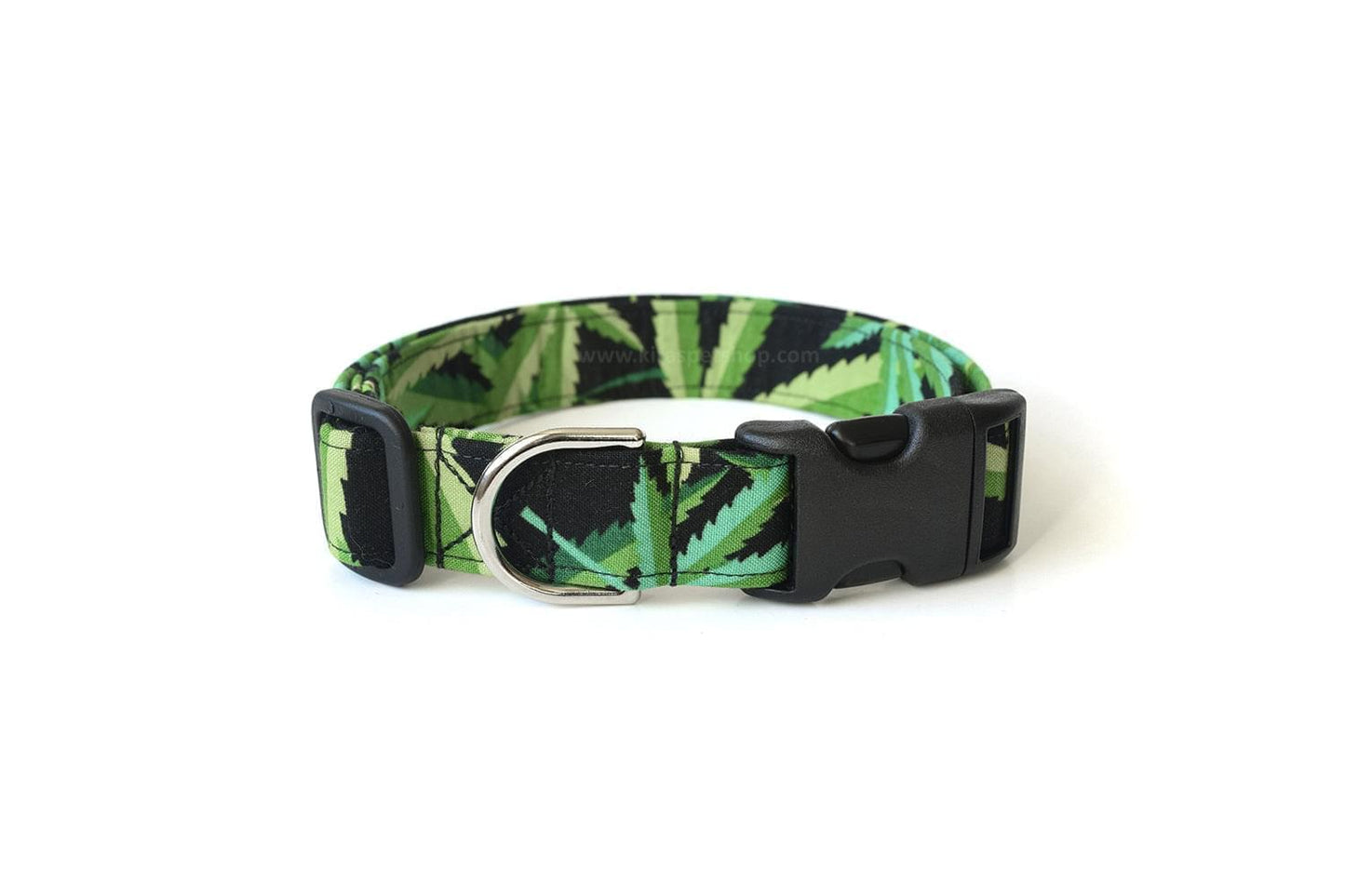 Black & Green Pot Leaves Dog Collar