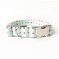 Mint Seafoam Green & Pink Hearts Dog Collar - Valentine's Day Xs & Os - Handmade by Kira's Pet Shop
