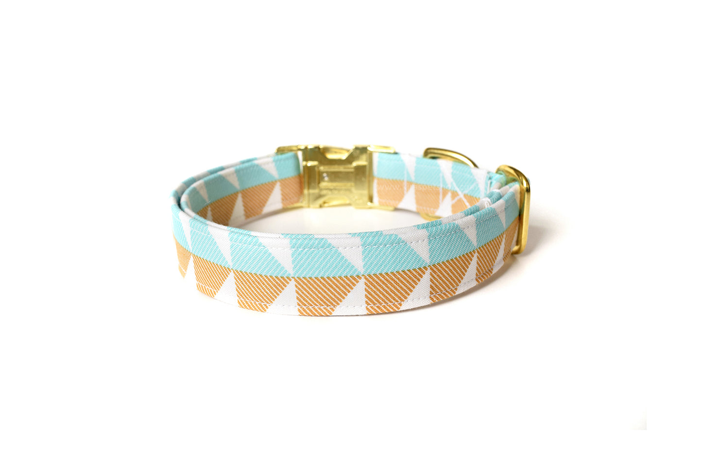 Modern Light Blue & Gold Dog Collar - Handmade by Kira's Pet Shop