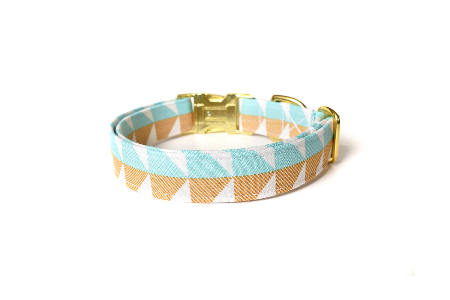 Modern Light Blue & Gold Dog Collar - Handmade by Kira's Pet Shop
